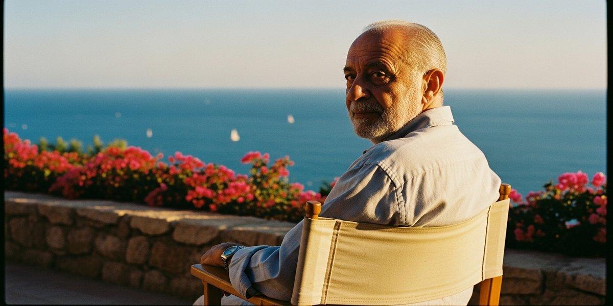 Egyptian filmmaker Youssef Chahine during an interview on intercultural cinema and artistic freedom