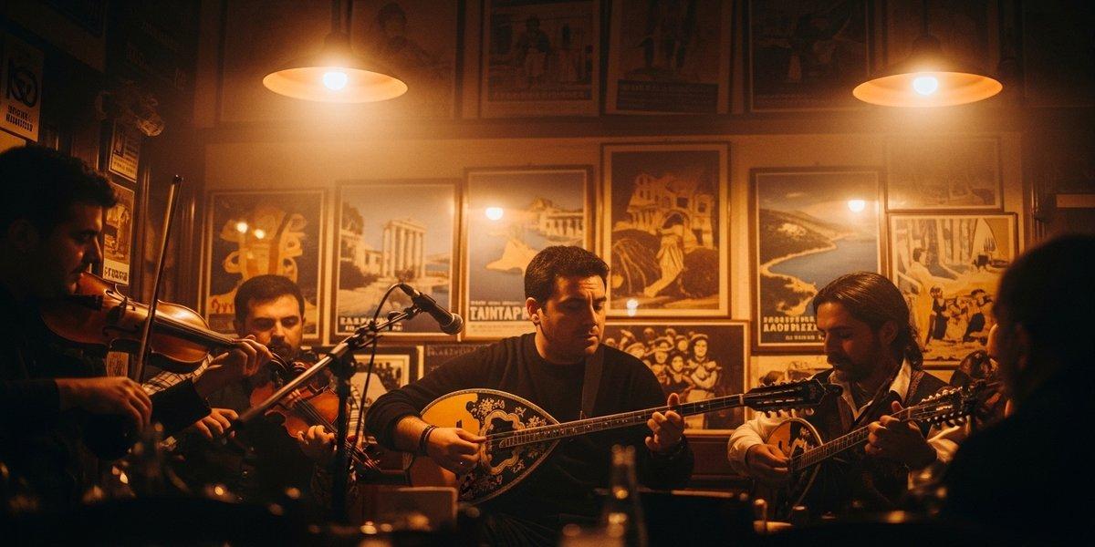Greek musicians performing rebetiko — Athens' underground folk music revival in tavernas and clubs